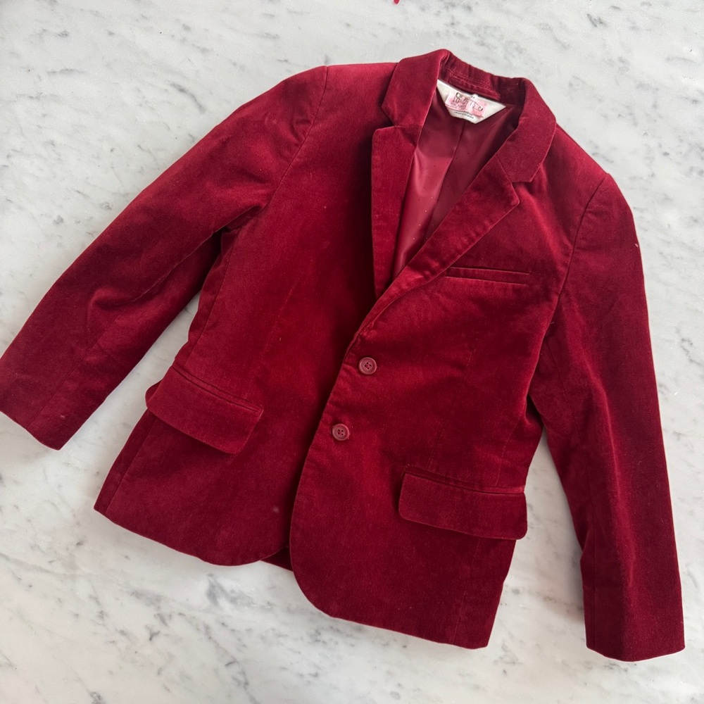 Rich Burgundy Red Boys Velvet Blazer H&M Jacket 5-6Y